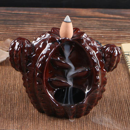 Plant Round Barrel Cactus Backflow Incense Burner