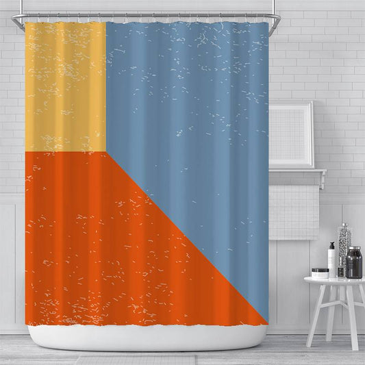 Yellow Blue Orange Abstract Geometric Shower Curtain | Yellow Blue Orange Geometric Bathroom Curtain