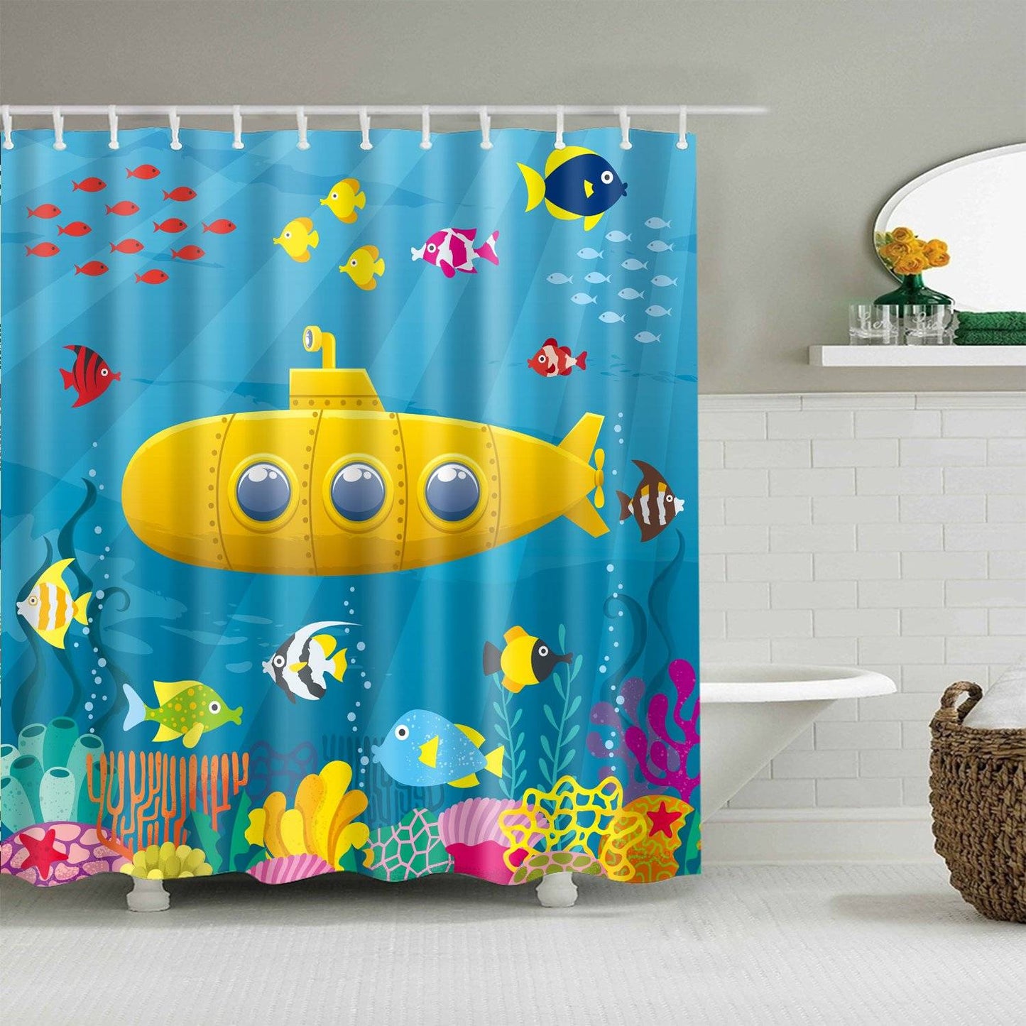 Cartoon Underwater Scenery Yellow Submarine Shower Curtain