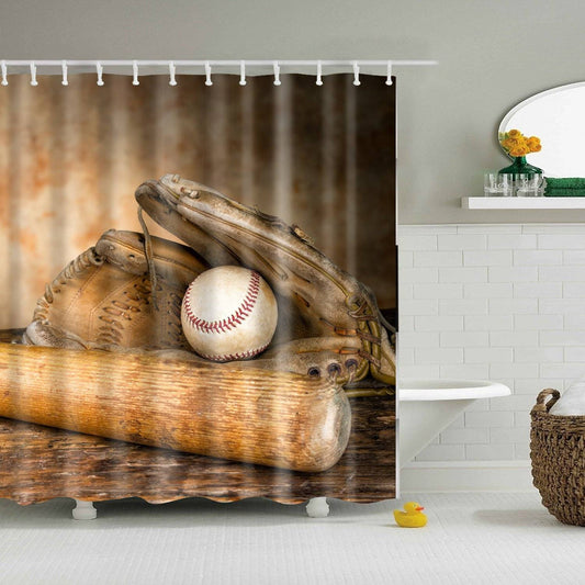 Retro Backgroup Sports Rustic Baseball Gear Set Shower Curtain