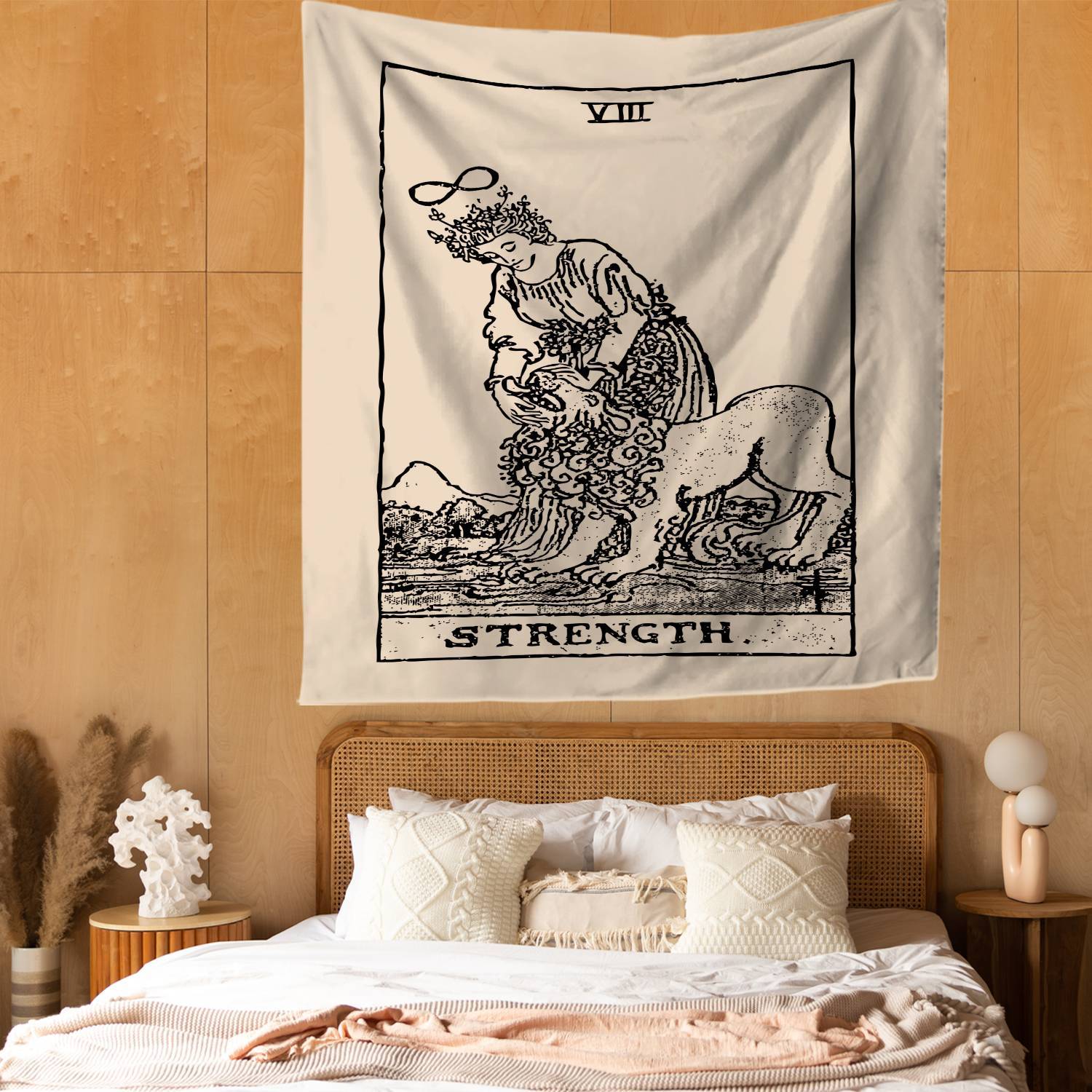 Ancient God Touched Lion Strength Tarot Card Tapestry for Bedroom Living Room