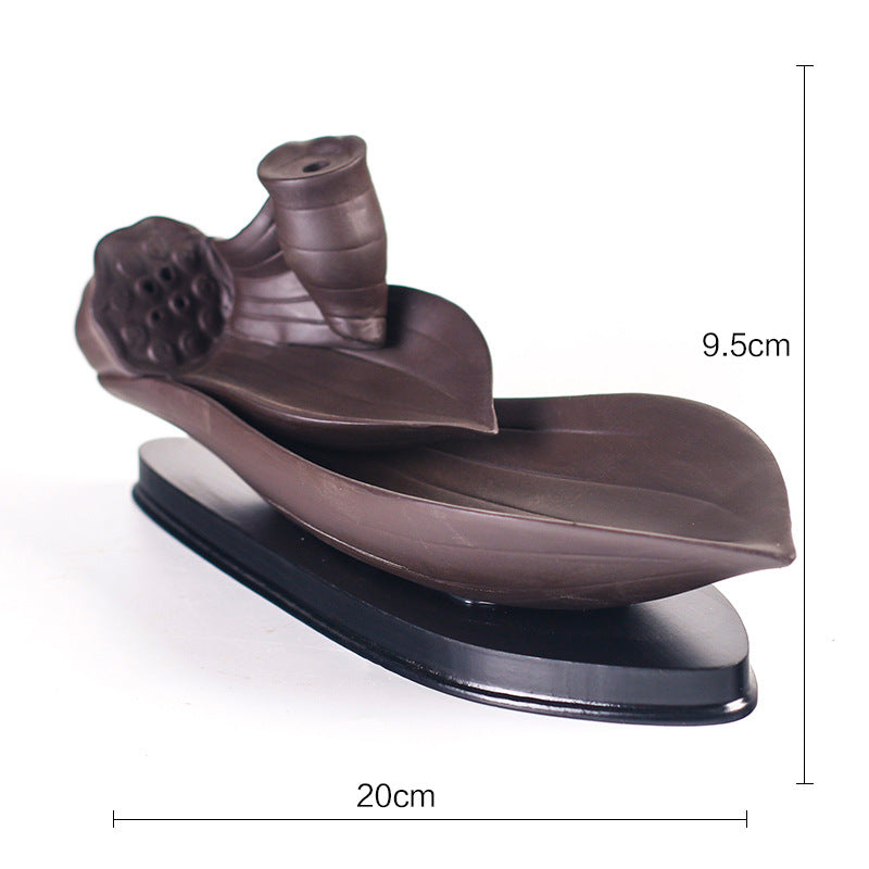 Seedpod of The Lotus Waterfall Smoke Incense Burner Double Lotus Leaf with Incense Stick Hole