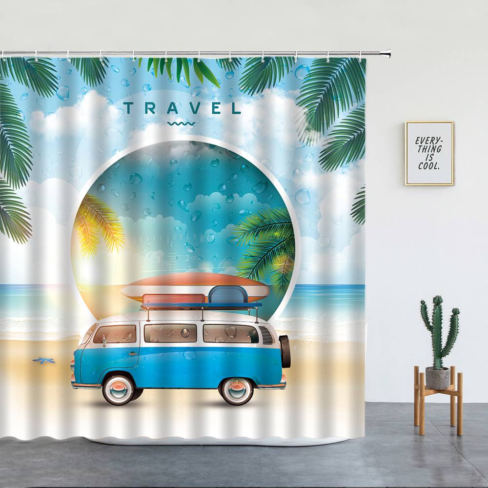 Water Drop Effect Beach kayak Travel Bus Shower Curtain | Hawaii Bathroom Curtain