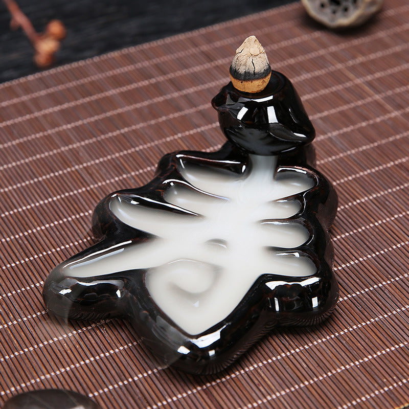 Black Porcelain Chinese Characters Backflow Incense Burner Pictographic Character