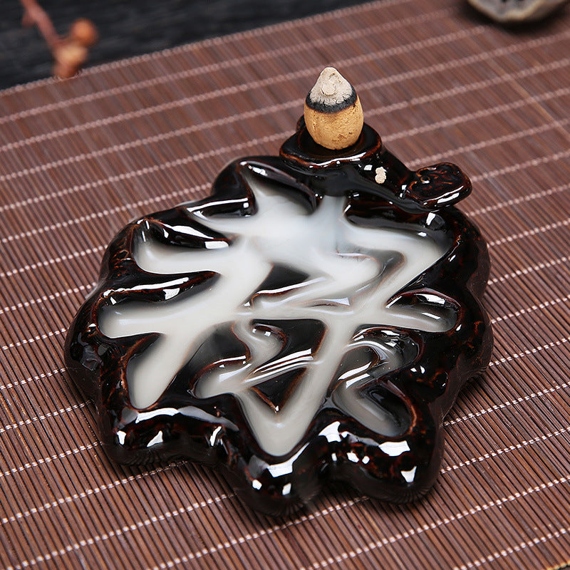 Black Porcelain Chinese Characters Backflow Incense Burner Pictographic Character