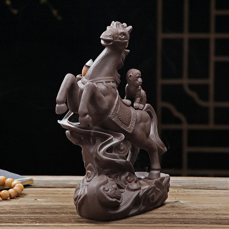 A Monkey and The Onrushing Horse Incense Burner Backflow Cone Burner