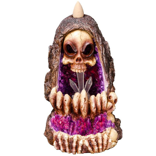 Colorful Crystal Polyresin Skull Backflow Incense Waterfall Burner with LED Lighting