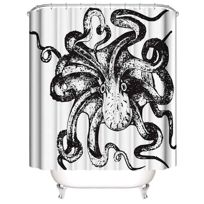 Black and White Octopus Shower Curtain | Black and White Octopus Bathroom Curtain