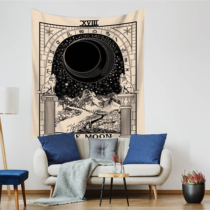 Ancient The Moon Tarot Card Tapestry for Bedroom Living Room | The Moon Tarot Wall Hanging