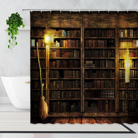 Retro Magic Book Bookshelf Shower Curtain
