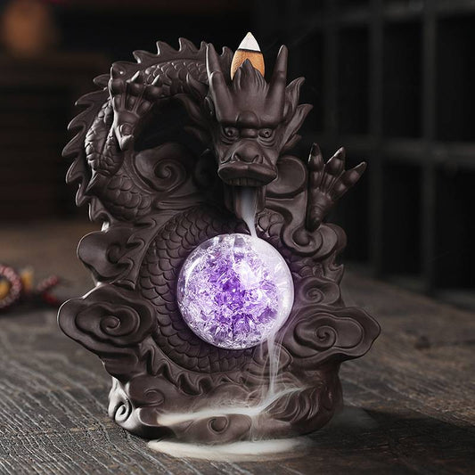 Chinese Dragon Backflow Incense Burner with LED Ball