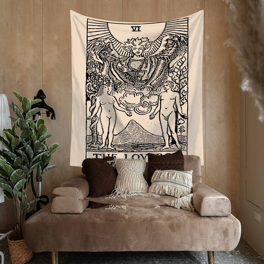 Angel Bless The Lovers Tarot Card Tapestry for Bedroom Living Room | The Lovers Tarot Tapestry