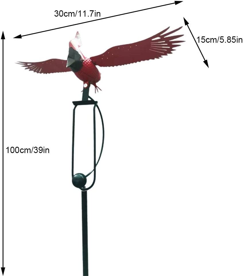 Wind Powered Rocker Metal Flying Cardinal Garden Stake | Metal Cardinal Rocker