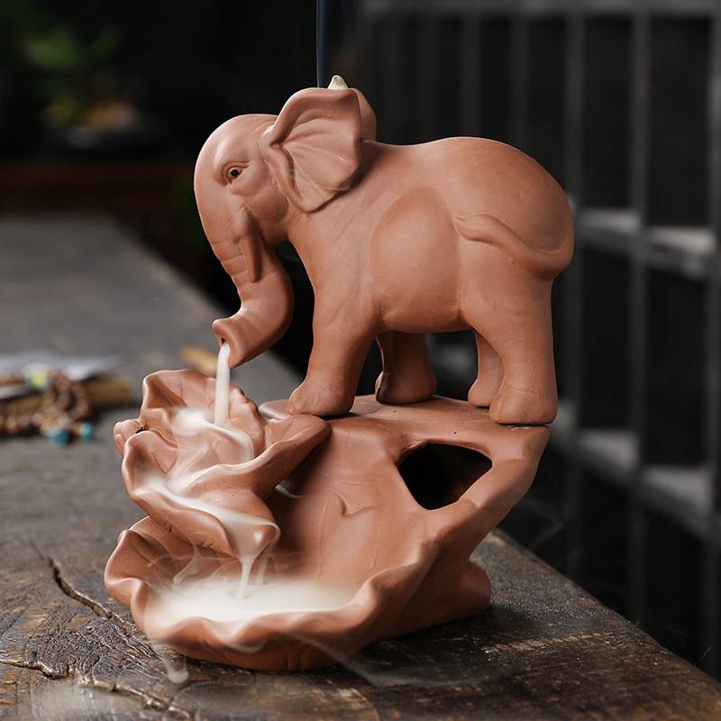 Lotus Leaf Elephant Backflow Incense Burner