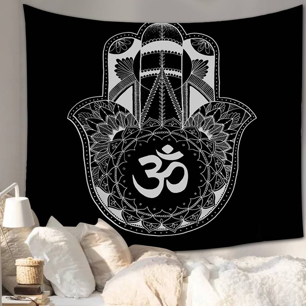 Black Backdrop Om Hamsa Hand Tapestry for Bedroom Living Room | Hamsa  Tapestry Wall Hanging