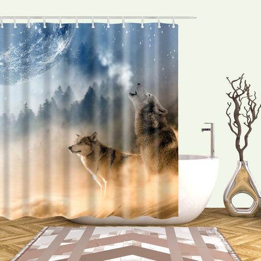 Moon Night Howling Wolf Shower Curtain