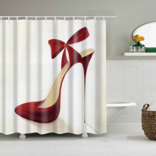 Feminine Bowknot Red High Heel Shower Curtain