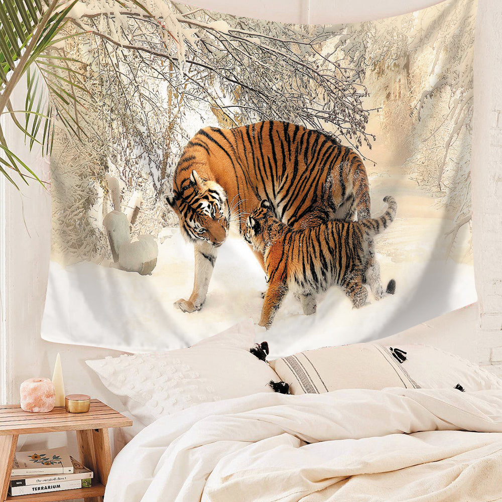 Snow Tiger Print Tapestry for Bedroom Living Room | Snow Tiger Tapestry