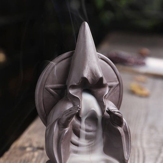 Death Skull Witch Incense Burner Reverse Smoke Zen Burner