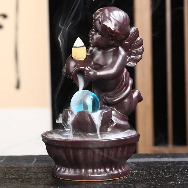 Glaze Ceramic Pouring Angel Backflow Incense Burner