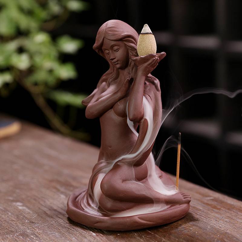 Kneeling Beauty Holding A Tray Backflow Incense Burner