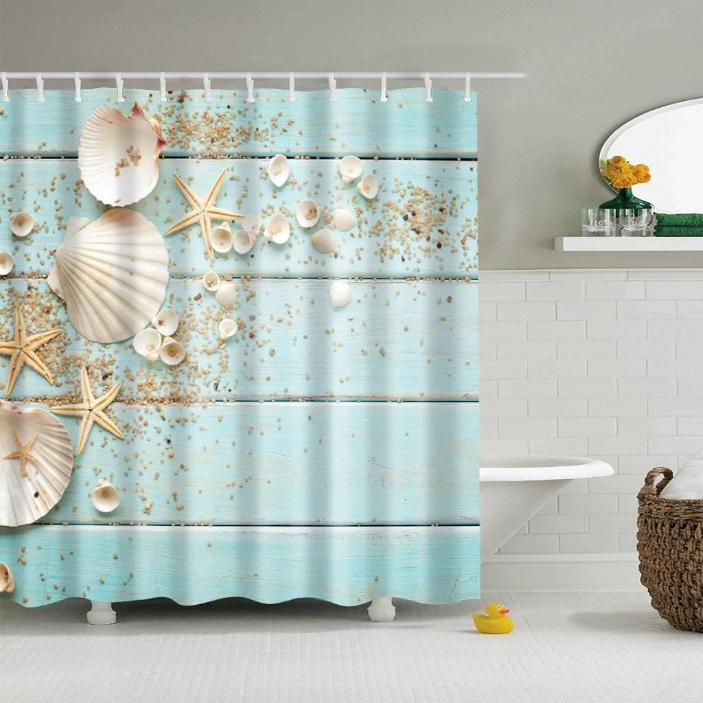 Light Blue Ocean Style Various Starfishs Seashell Shower Curtain