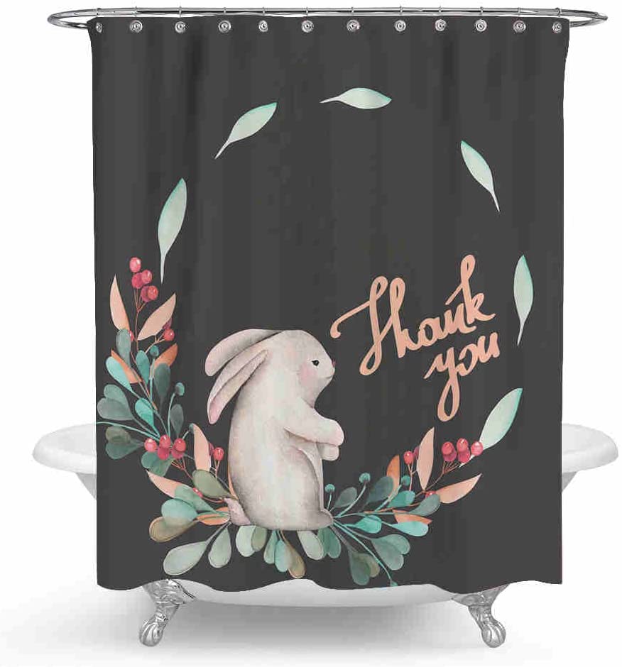 Heart Leaves Around Pastel Style Bunny Easter Shower Curtain