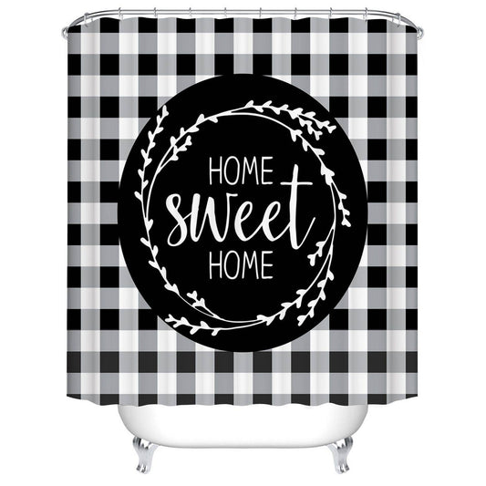 Black White Buffalo Plaid Home Sweet Home Shower Curtain