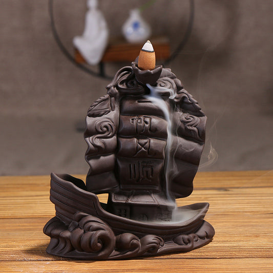 Boat Brave The Wind and The Waves Sailboat Backflow Incense Burner