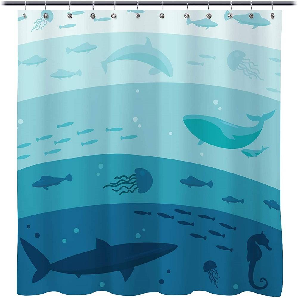 Ocean Creatures Fish Shadow Vertical Structure Sea Animal Shower Curtain | Ocean Creatures Bathroom Curtain