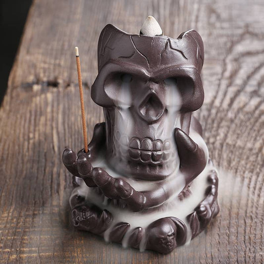 Reverse Smoke Skull Incense Burner with Incense Stick Hole