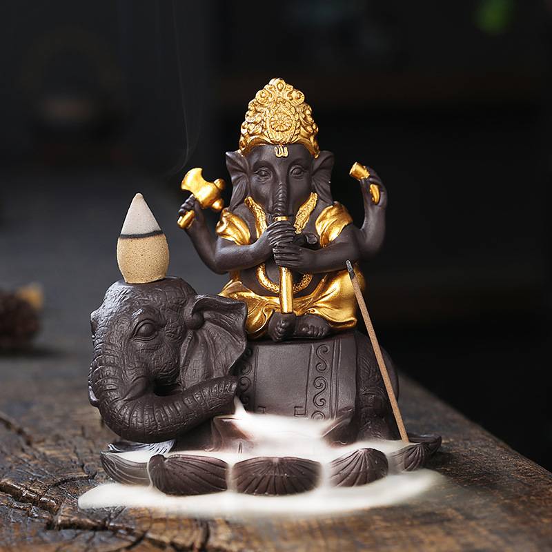 Elephant Lord Ganesha Smoke Backflow Burner with Incense Stick Hole