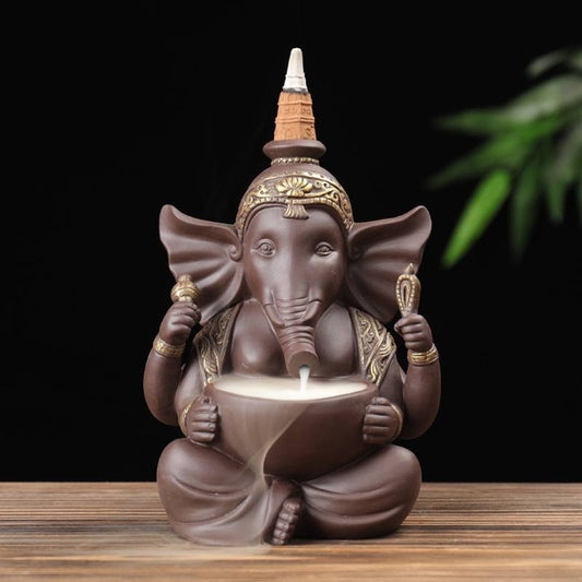 Ganesha Embraces The Cornucopia Backflow Incense Burner