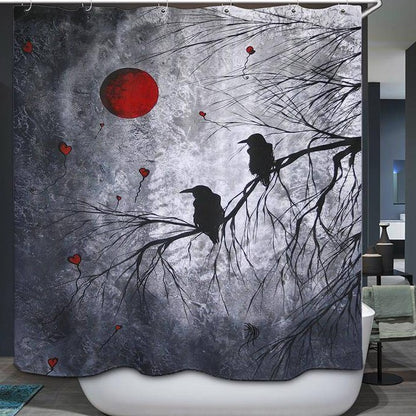 The Night with Blood Moon Halloween Horror Crows Shower Curtain