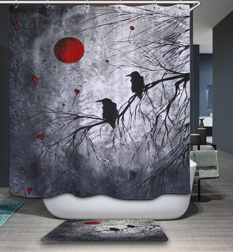 The Night with Blood Moon Halloween Horror Crows Shower Curtain