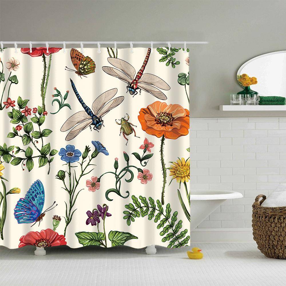 Beetles Plants Wildflower Dragonfly Shower Curtain