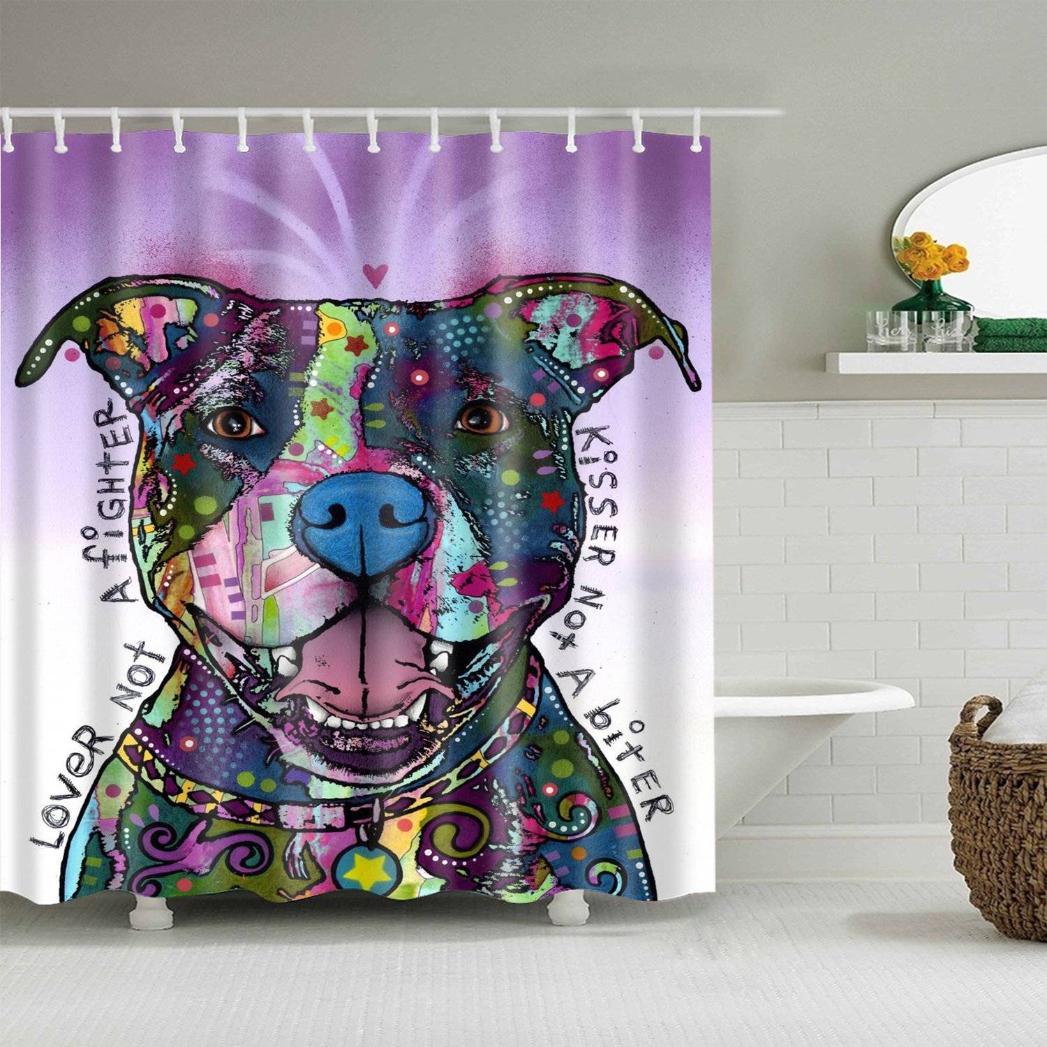 Cartoon Cool Painting Art Dog Pitbull Shower Curtain