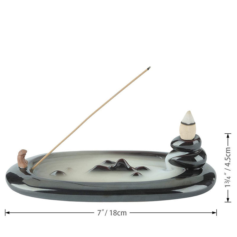 The Old Man Is Fishing Mountain River Backflow Incense Holder with Stick Holder