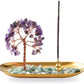 Crystal Tree Incense Holder for Sticks Natural Gem Incense Burner with Golden Tray