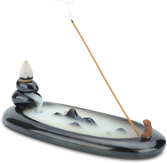 The Old Man Is Fishing Mountain River Backflow Incense Holder with Stick Holder