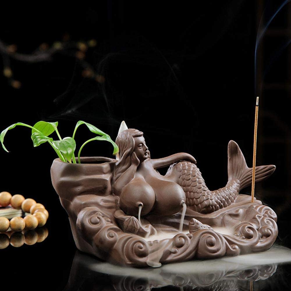 Mermaid Lying on The Waves Incense Burner with Incense Stick Holder