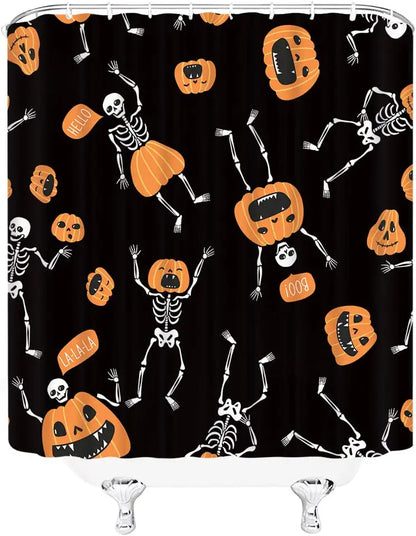 Funny Halloween Pumpkin Skeletion Shower Curtain | Halloween Pumpkin Shower Curtain