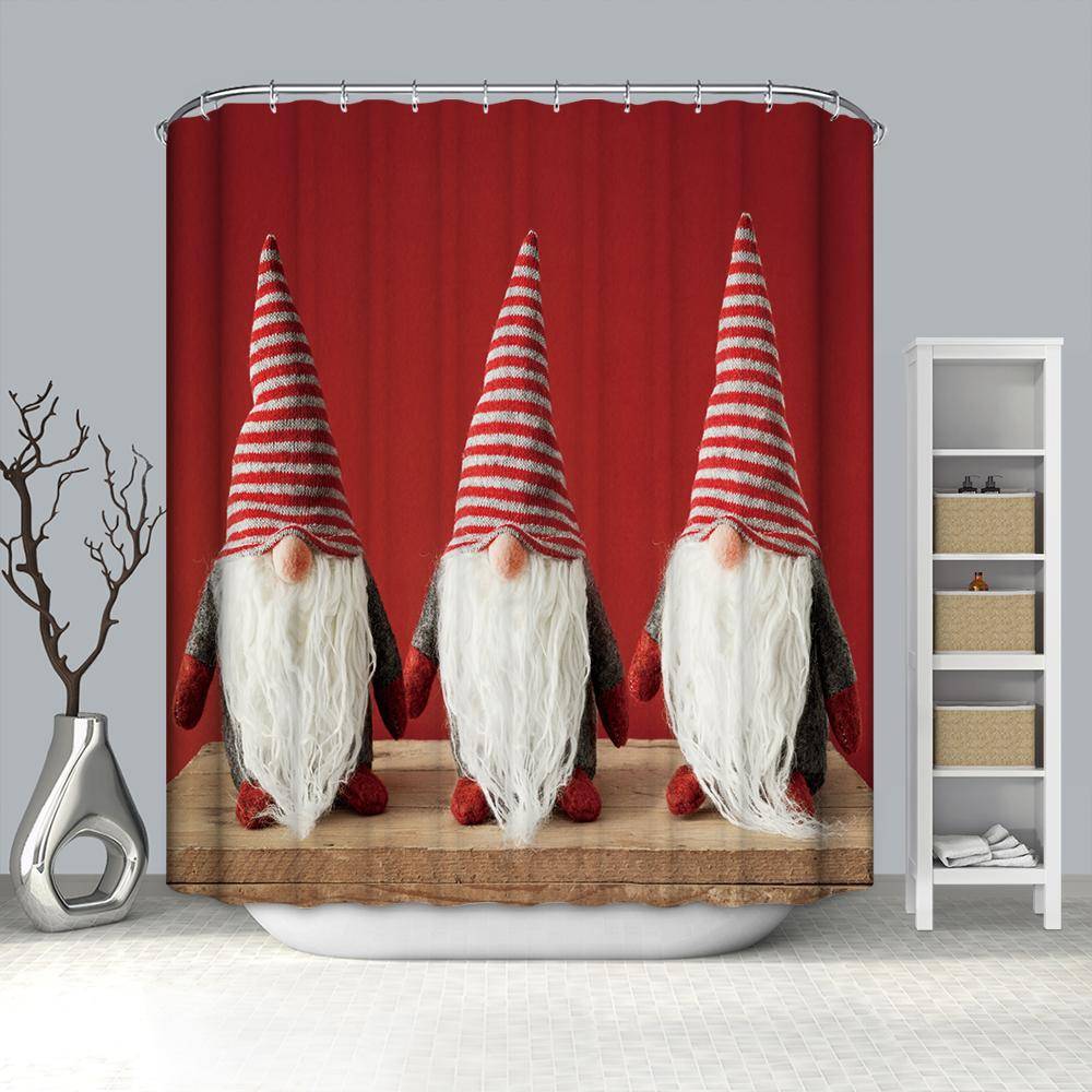 Three Christmas Elves Dolls Gnome Shower Curtain