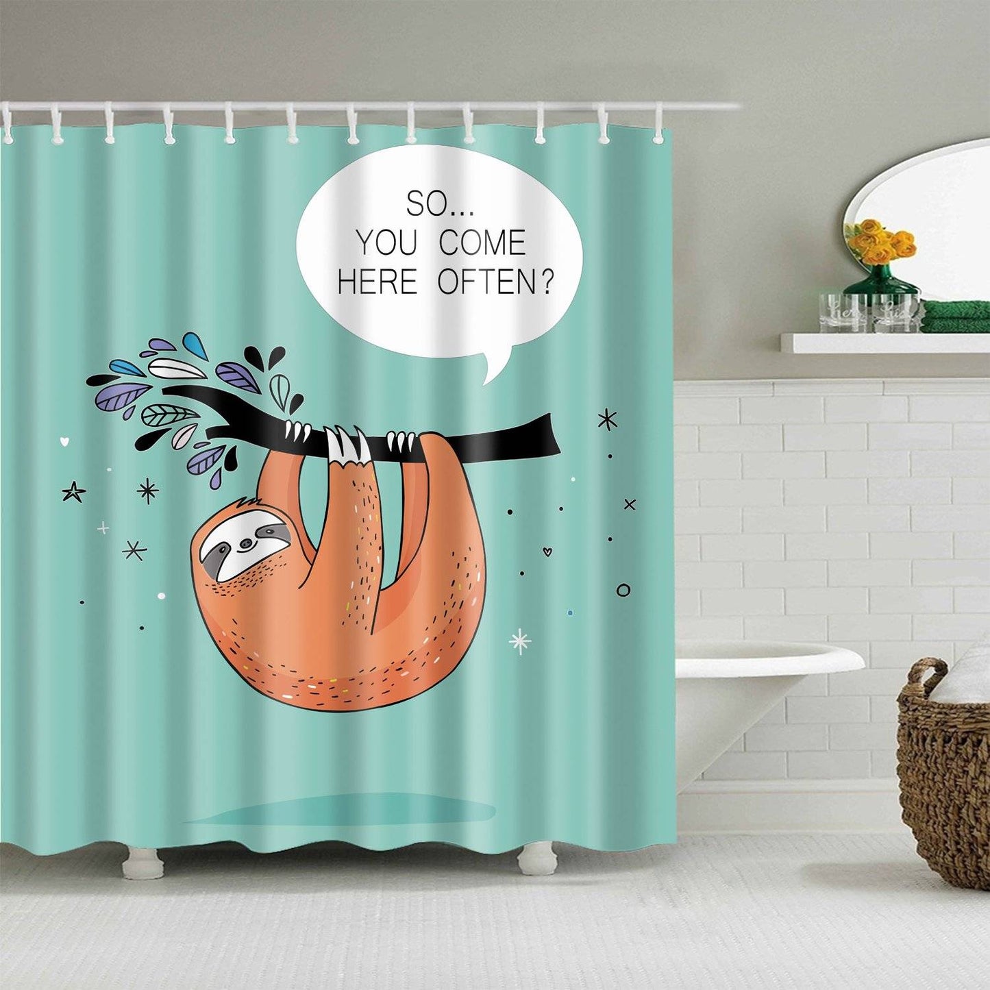 Orange Cartoon Dialog Sloth Cartoon Shower Curtain