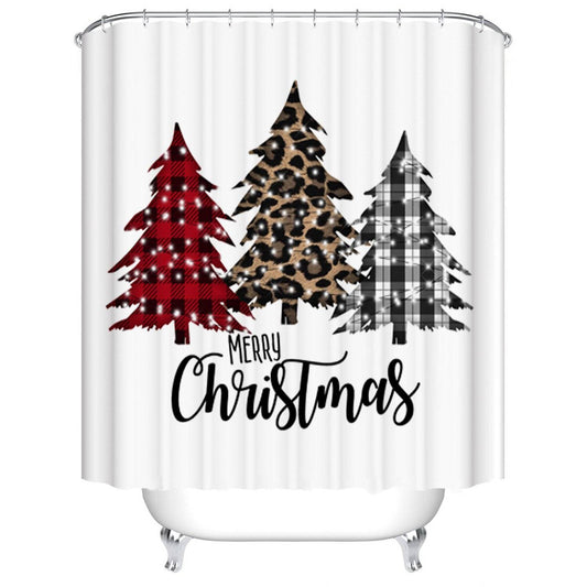 Three Leopard Plaid Print Christmas Tree Shower Curtain