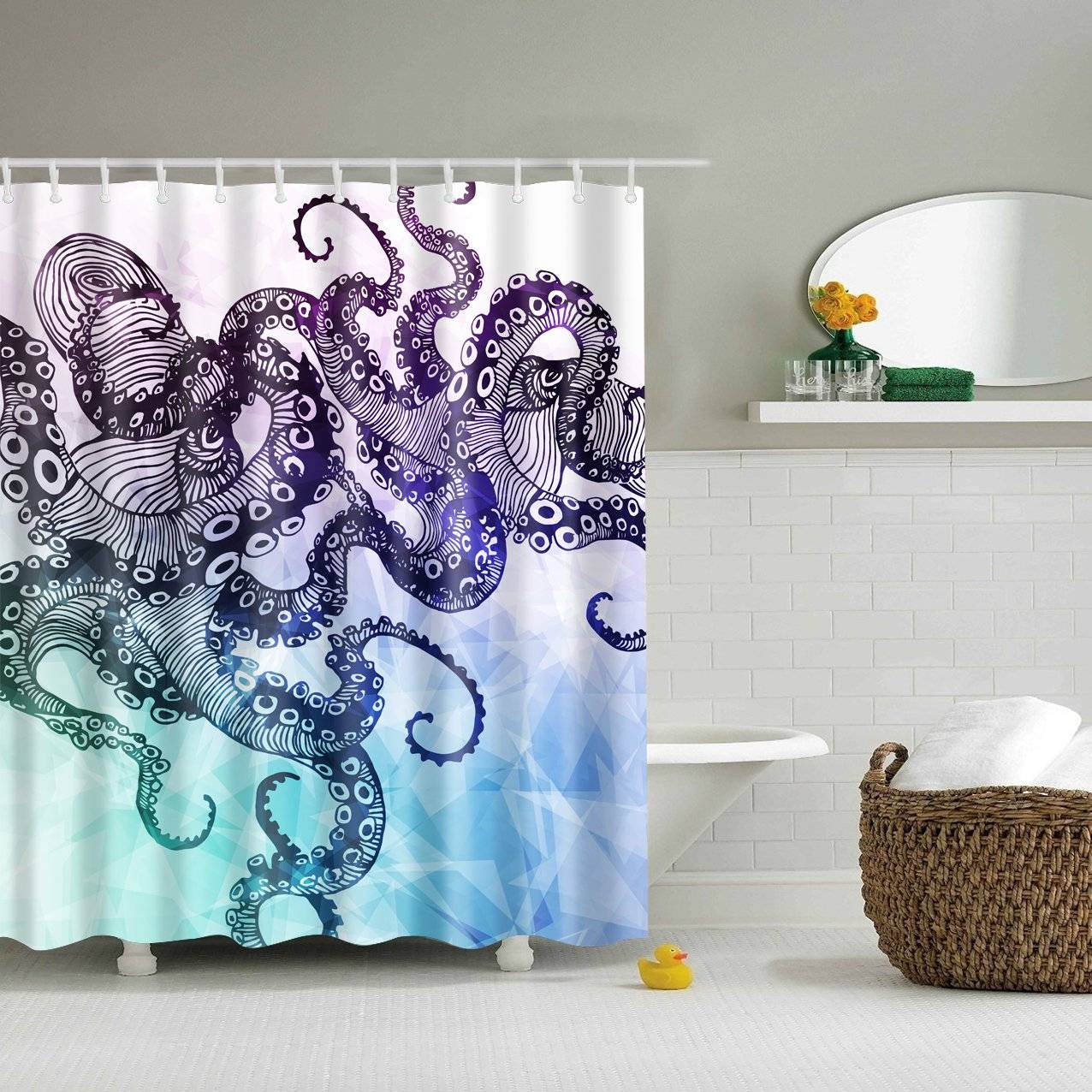 Cartoon Ocean Style Purple Octopus Tentacle Shower Curtain