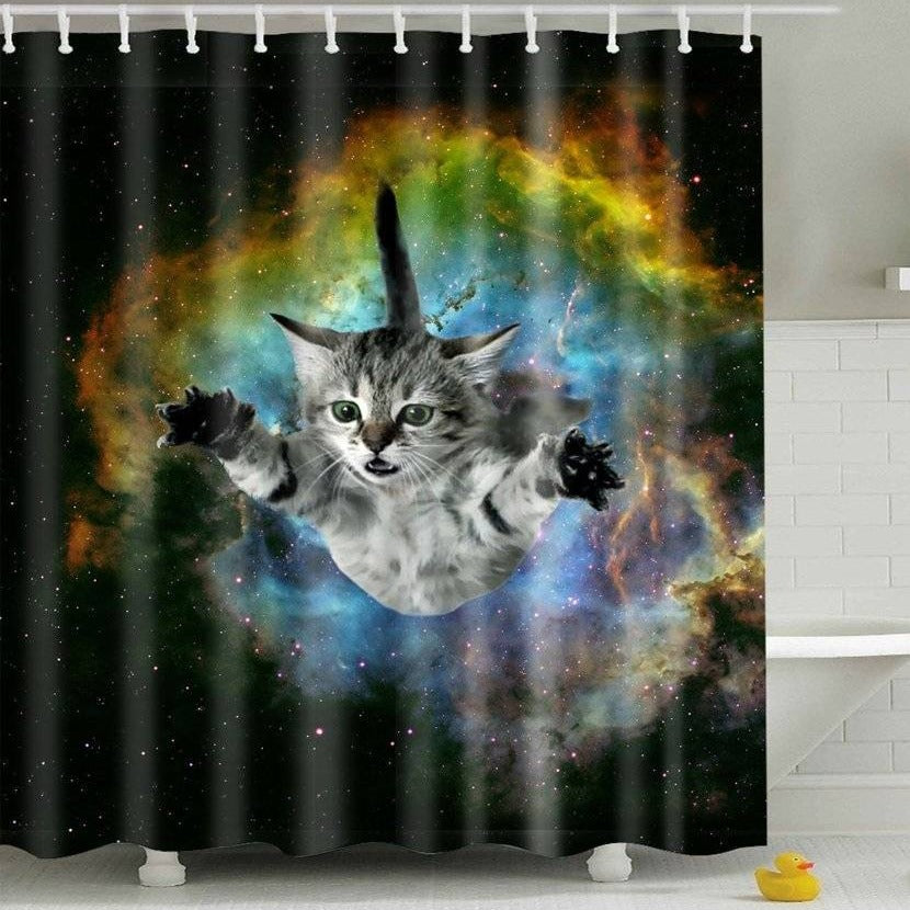 Galaxy Through Wormhole Flying Cat Shower Curtain