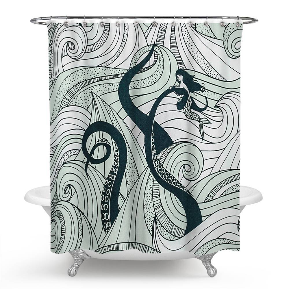 Tentacle Catched Mermaid Octopus Shower Curtain | Mermaid Octopus Bathroom Curtain