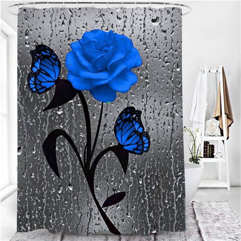 Water Drops Window Butterfly Colors Rose Shower Curtain | Butterfly Rose Bathroom Curtain