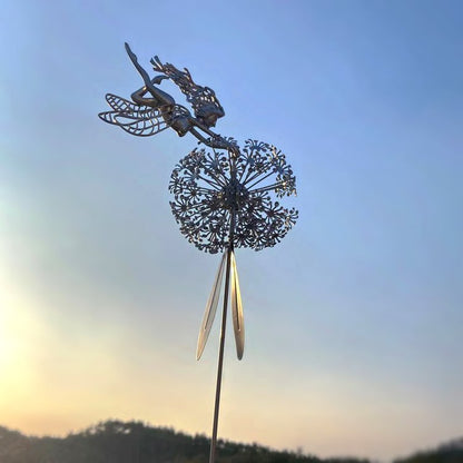 Fairy Sculptures Dancing with Dandelions for Garden Decor